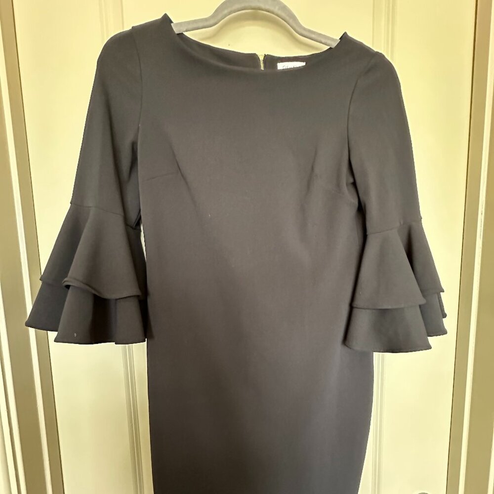 Calvin Klein Dress, 12, Female, Black (3/4 Length, Ruffle Sleeves)